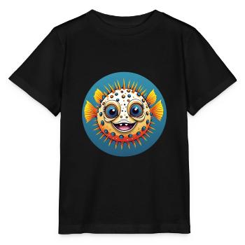 Poisson-globe coloré riant joyeux - T-shirt bio MINI CREATOR Stanley/Stella Enfant - noir - Devant - Mikhail (115cm)