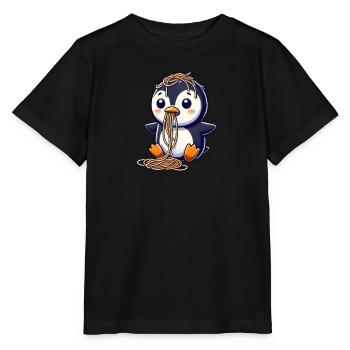 Cute Penguin Spaghetti Cartoon Spill - Stanley/Stella MINI CREATOR Kids’ T-Shirt - black - Front - Mikhail (115cm)