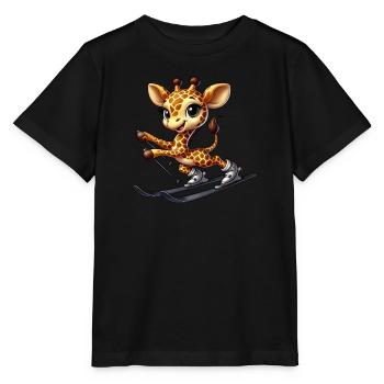 Giraffe Skifahrer Winterurlaub Wintersport - Stanley/Stella Kinder T-Shirt MINI CREATOR  - Schwarz - Vorne - Mikhail (115cm)