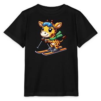 Giraffe Skifahrer Wintersport Winterurlaub - Stanley/Stella Kinder T-Shirt MINI CREATOR  - Schwarz - Vorne - Mikhail (115cm)