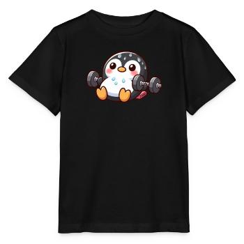 Mignon pingouin dessin animé poids haltérophilie fitness - T-shirt bio MINI CREATOR Stanley/Stella Enfant - noir - Devant - Mikhail (115cm)