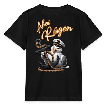 Ahoy Rügen ! funny seagull with anchor - Stanley/Stella MINI CREATOR Kids’ T-Shirt - black - Front - Mikhail (115cm)