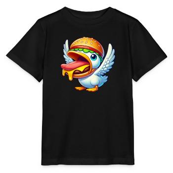 Lustige Ente mit Burger auf dem Kopf - Stanley/Stella Kinder T-Shirt MINI CREATOR  - Schwarz - Vorne - Mikhail (115cm)