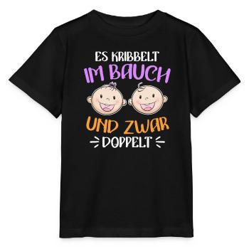 Kribbeln im Bauch Mutter von 2 Zwillinge im Bauch - Stanley/Stella Kinder T-Shirt MINI CREATOR  - Schwarz - Vorne - Mikhail (115cm)