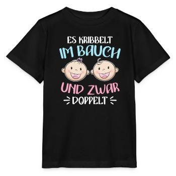 Kribbeln im Bauch Mutter von 2 Zwillinge im Bauch - Stanley/Stella Kinder T-Shirt MINI CREATOR  - Schwarz - Vorne - Mikhail (115cm)
