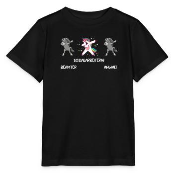 Einhorn Beamter Anwalt ich bin Sozialarbeiterin - Stanley/Stella Kinder T-Shirt MINI CREATOR  - Schwarz - Vorne - Mikhail (115cm)