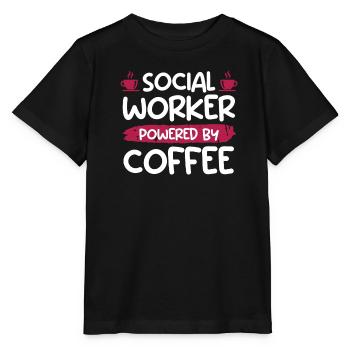 Angetrieben mit Kaffee Tasse Sozialarbeiter - Stanley/Stella Kinder T-Shirt MINI CREATOR  - Schwarz - Vorne - Mikhail (115cm)