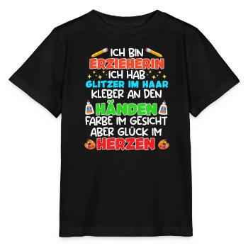 Glitzer in Haaren Klebe an den Händen Erzieherin - Stanley/Stella Kinder T-Shirt MINI CREATOR  - Schwarz - Vorne - Mikhail (115cm)