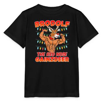 Brodolf the red Nose Gainzdeer Bodbuilder - Stanley/Stella MINI CREATOR Kids’ T-Shirt - black - Front - Mikhail (115cm)