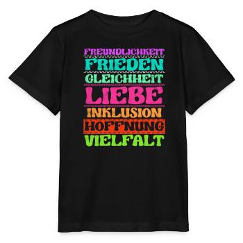 Inklusion Freundlichkeit Frieden Liebe Vielfalt - Stanley/Stella Kinder T-Shirt MINI CREATOR  - Schwarz - Vorne - Mikhail (115cm)