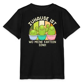 Zuhause ist wo meine Kakteen sind! Kaktusliebhaber - Stanley/Stella Kinder T-Shirt MINI CREATOR  - Schwarz - Vorne - Mikhail (115cm)