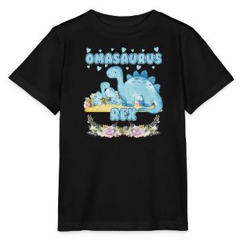 Omasaurus Dinosaurier Grandma Muttertag Granny - Stanley/Stella Kinder T-Shirt MINI CREATOR  - Schwarz - Vorne - Mikhail (115cm)