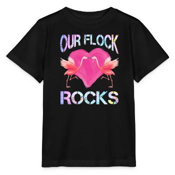 Flamingo Mädchen Our Flock Rocks Flamingos - Stanley/Stella Kinder T-Shirt MINI CREATOR  - Schwarz - Vorne - Mikhail (115cm)