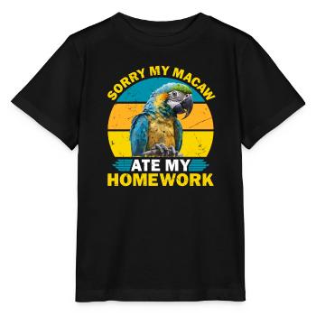 Aras Sorry my Macaw ate my Homework Parrot Holder - Stanley/Stella MINI CREATOR Kids’ T-Shirt - black - Front - Mikhail (115cm)