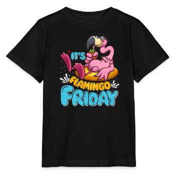 Flamingos It ́s Flamingo Friday Flamingo Party - Stanley/Stella MINI CREATOR Kids’ T-Shirt - black - Front - Mikhail (115cm)