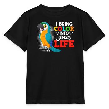 Aras I bring Color into your Life Macaw Parrot - Stanley/Stella MINI CREATOR Kids’ T-Shirt - black - Front - Mikhail (115cm)