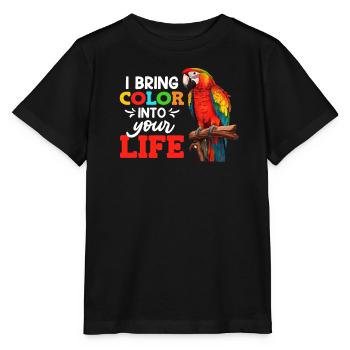 Aras I bring Color into your Life Macaw Parrot - Stanley/Stella MINI CREATOR Kids’ T-Shirt - black - Front - Mikhail (115cm)