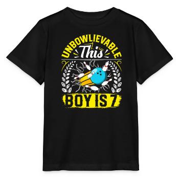 B-Day Unbowlievable This Boy is 7 Bowling - Stanley/Stella Kinder T-Shirt MINI CREATOR  - Schwarz - Vorne - Mikhail (115cm)