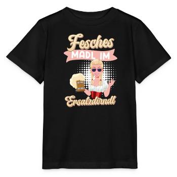 Bayerische Tracht Fesches Madl im Ersatzdirndl - Stanley/Stella Kinder T-Shirt MINI CREATOR  - Schwarz - Vorne - Mikhail (115cm)