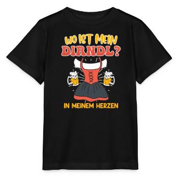Trachten Shirt Wo ist mein Dirndl? Bayerisches - Stanley/Stella Kinder T-Shirt MINI CREATOR  - Schwarz - Vorne - Mikhail (115cm)