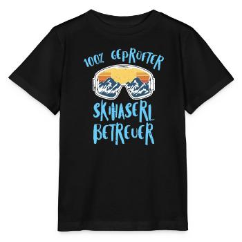 Skihasen 100 % Geprüfter Skihaserl Betreuer - Stanley/Stella Kinder T-Shirt MINI CREATOR  - Schwarz - Vorne - Mikhail (115cm)