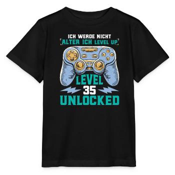Retro Gamer B-Day Level 35 Unlocked Zocker - Stanley/Stella Kinder T-Shirt MINI CREATOR  - Schwarz - Vorne - Mikhail (115cm)
