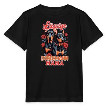 Doberman LÄSSIGE DOBERMAN MAMA UNGEWÖHNLICH - Stanley/Stella Kinder T-Shirt MINI CREATOR  - Schwarz - Vorne - Mikhail (115cm)