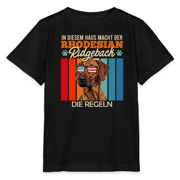 Ridgeback Besitzer HIER MACHT DER RIDGEBACK REGELN - Stanley/Stella Kinder T-Shirt MINI CREATOR  - Schwarz - Vorne - Mikhail (115cm)