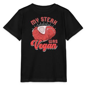 Meat lover MY STEAK WAS VEGAN Funny - Stanley/Stella MINI CREATOR Kids’ T-Shirt - black - Front - Mikhail (115cm)