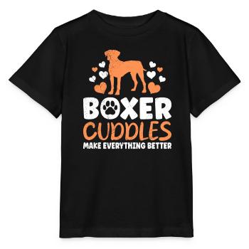 Dog owner CUDDLING WITH A BOXER Sweet - Stanley/Stella MINI CREATOR Kids’ T-Shirt - black - Front - Mikhail (115cm)