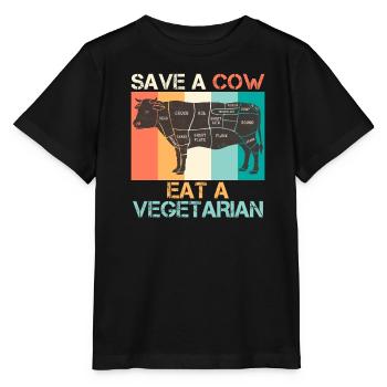 Meat Fan SAVE A COW EAT A VEGAN - Stanley/Stella MINI CREATOR Kids’ T-Shirt - black - Front - Mikhail (115cm)
