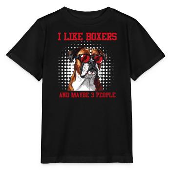 Boxeur allemand J'AIME LES BOXEURS ET PEUT-ÊTRE 3 PERSONNES - T-shirt bio MINI CREATOR Stanley/Stella Enfant - noir - Devant - Mikhail (115cm)