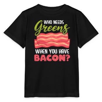 Lustig Fleischesser Who Needs Greens Have Bacon - Stanley/Stella Kinder T-Shirt MINI CREATOR  - Schwarz - Vorne - Mikhail (115cm)