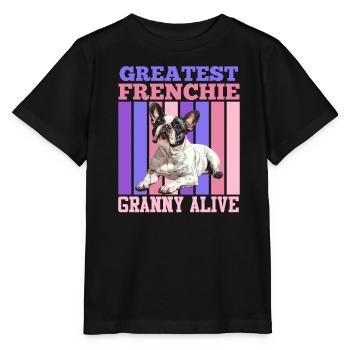 Französische Bulldogge Greatest Frenchie Granny - Stanley/Stella Kinder T-Shirt MINI CREATOR  - Schwarz - Vorne - Mikhail (115cm)