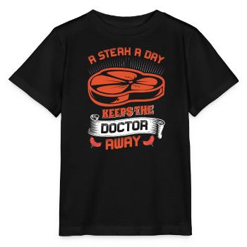 Fleischesser A STEAK A DAY KEEPS THE DOCTOR AWAY - Stanley/Stella Kinder T-Shirt MINI CREATOR  - Schwarz - Vorne - Mikhail (115cm)