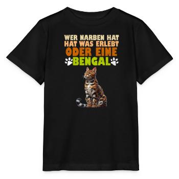 Bengalkatze WER NARBEN HAT HAT WAS ERLEBT ODER - Stanley/Stella Kinder T-Shirt MINI CREATOR  - Schwarz - Vorne - Mikhail (115cm)
