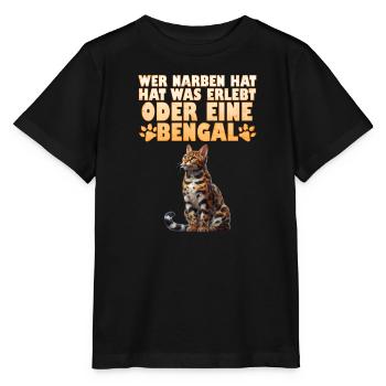Bengalkatze WER NARBEN HAT HAT WAS ERLEBT ODER - Stanley/Stella Kinder T-Shirt MINI CREATOR  - Schwarz - Vorne - Mikhail (115cm)