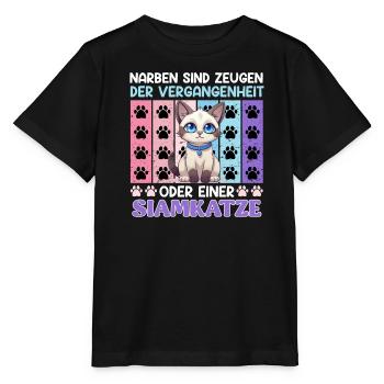 Siamkatze NARBEN SIND ZEUGEN DER VERGANGENHEIT - Stanley/Stella Kinder T-Shirt MINI CREATOR  - Schwarz - Vorne - Mikhail (115cm)