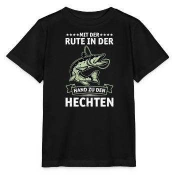 Hecht Angeln MIT DER RUTE IN DER HAND ZU DEN - Stanley/Stella Kinder T-Shirt MINI CREATOR  - Schwarz - Vorne - Mikhail (115cm)