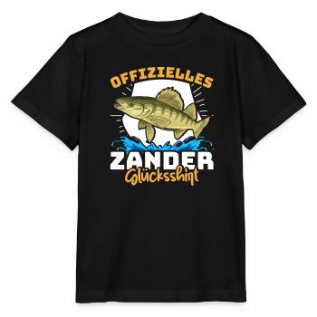 Zander Angeln OFFIZIELLES ZANDER GLÜCKSSHIRT - Stanley/Stella Kinder T-Shirt MINI CREATOR  - Schwarz - Vorne - Mikhail (115cm)