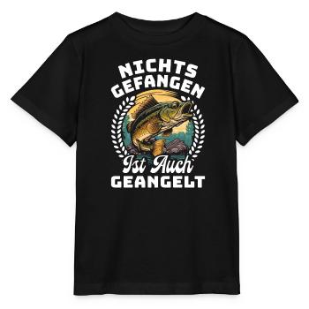 Angler Outfit NICHTS GEFANGEN IST AUCH GEANGELT - Stanley/Stella Kinder T-Shirt MINI CREATOR  - Schwarz - Vorne - Mikhail (115cm)