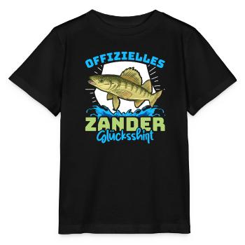 Zander Angeln OFFIZIELLES ZANDER GLÜCKSSHIRT - Stanley/Stella Kinder T-Shirt MINI CREATOR  - Schwarz - Vorne - Mikhail (115cm)