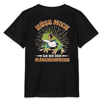 Froschkostüm KÜSS MICH BIN EIN MÄRCHENPRINZ - Stanley/Stella Kinder T-Shirt MINI CREATOR  - Schwarz - Vorne - Mikhail (115cm)