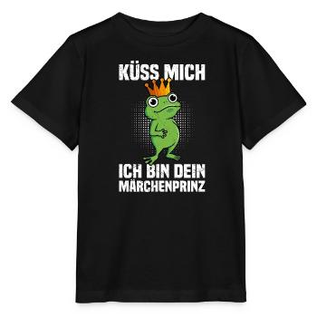 Karneval Frosch KÜSS MICH BIN DEIN MÄRCHENPRINZ - Stanley/Stella Kinder T-Shirt MINI CREATOR  - Schwarz - Vorne - Mikhail (115cm)