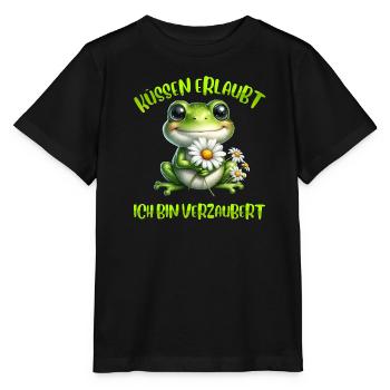 Karneval Frosch KÜSSEN ERLAUBT BIN VERZAUBERT - Stanley/Stella Kinder T-Shirt MINI CREATOR  - Schwarz - Vorne - Mikhail (115cm)