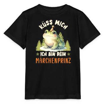 Karneval Kostüm KÜSS MICH BIN DEIN MÄRCHENPRINZ - Stanley/Stella Kinder T-Shirt MINI CREATOR  - Schwarz - Vorne - Mikhail (115cm)