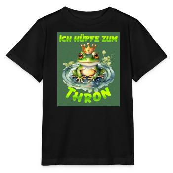 Froschkostüm ICH HÜPFE ZUM THRON Lustiges - Stanley/Stella Kinder T-Shirt MINI CREATOR  - Schwarz - Vorne - Mikhail (115cm)
