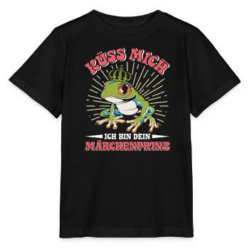 Froschkostüm KÜSS MICH BIN EIN MÄRCHENPRINZ - Stanley/Stella Kinder T-Shirt MINI CREATOR  - Schwarz - Vorne - Mikhail (115cm)