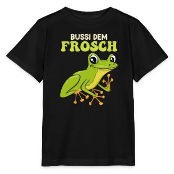 Froschkostüm BUSSI DEM FROSCH Lustiges Frosch - Stanley/Stella Kinder T-Shirt MINI CREATOR  - Schwarz - Vorne - Mikhail (115cm)