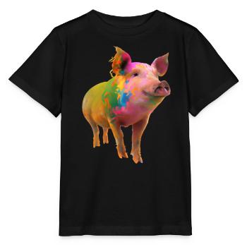 Farbenfrohes Schwein - Stanley/Stella Kinder T-Shirt MINI CREATOR  - Schwarz - Vorne - Mikhail (115cm)